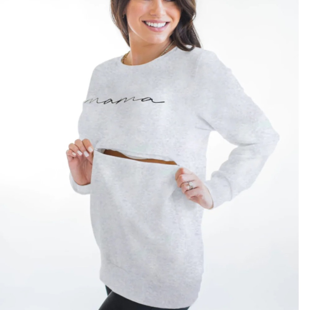Nursing Queen Mama Grey Sweatshirt with Zipper for nursing access | Medium